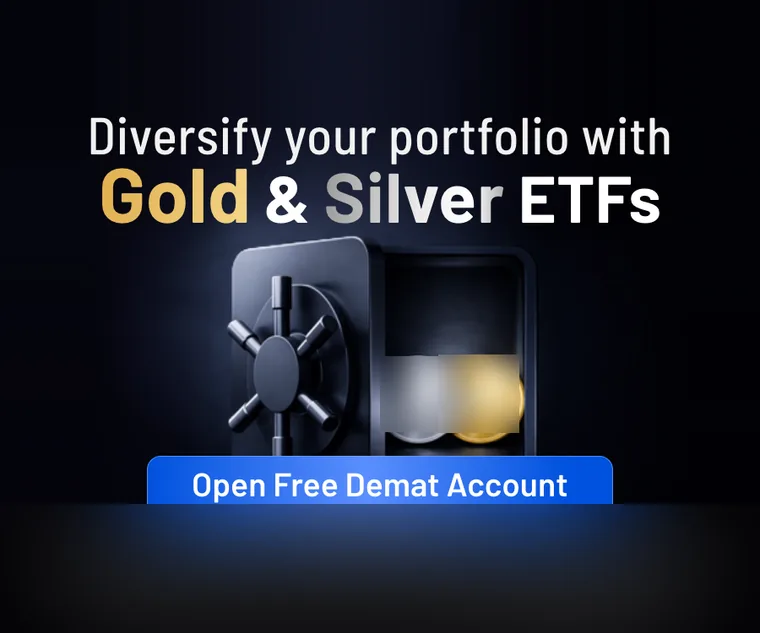 a vault holding gold and silver, under a headline about diversifying with gold and silver ETFs, delivered at 300×250.